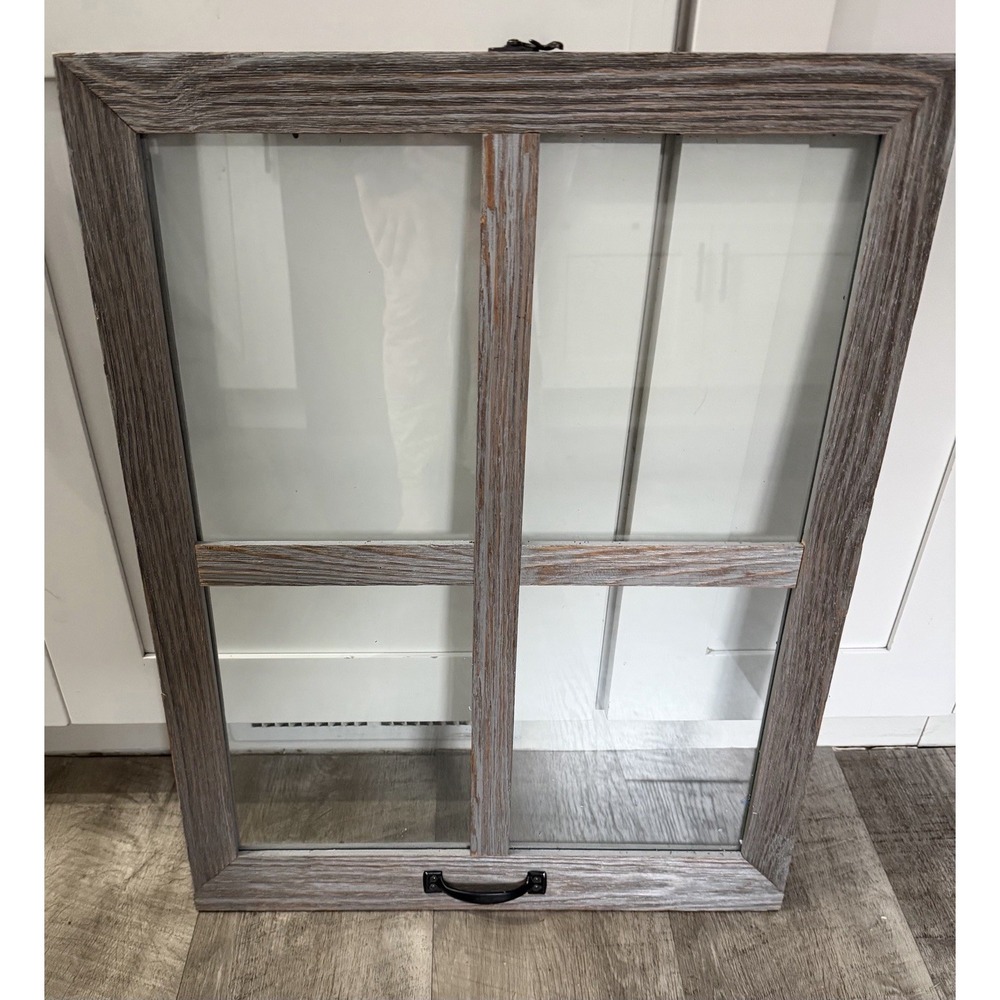 Rustic Distressed Wooden Wood Window Pane Mirror Wall Decor Hanging Glass Insert